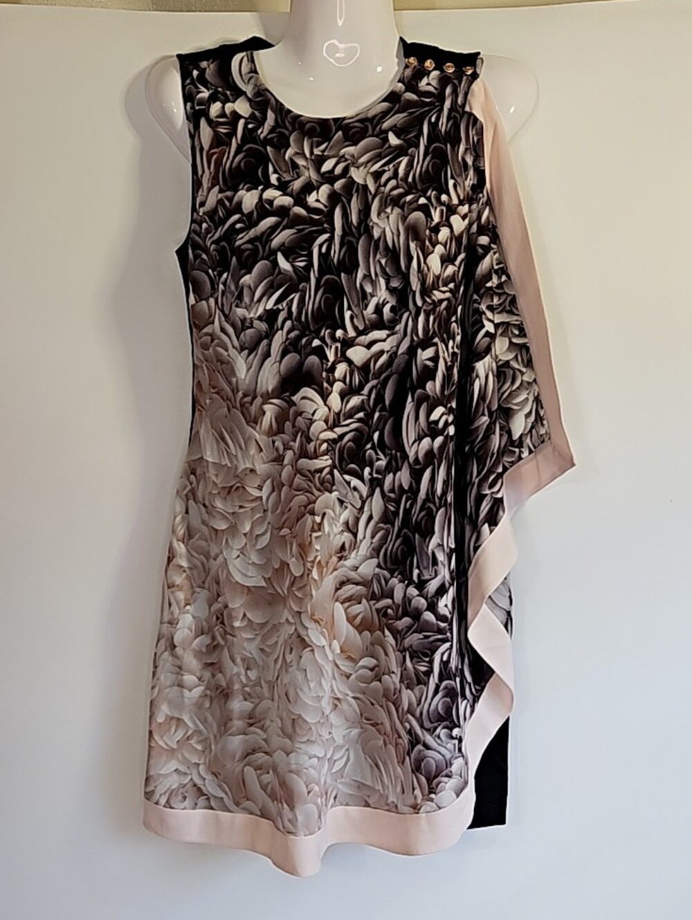 Ted Baker London Patra Black Mauve Cream Floral Rosette Flare  Dress Size 0